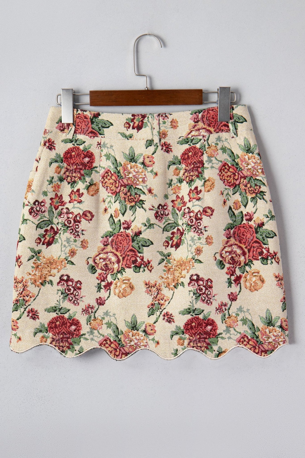 Floral Scallop Hem Button Front Mini Skirt - Rooted & Reckless Co.