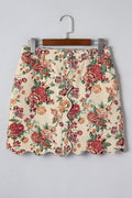 Floral Scallop Hem Button Front Mini Skirt - Rooted & Reckless Co.