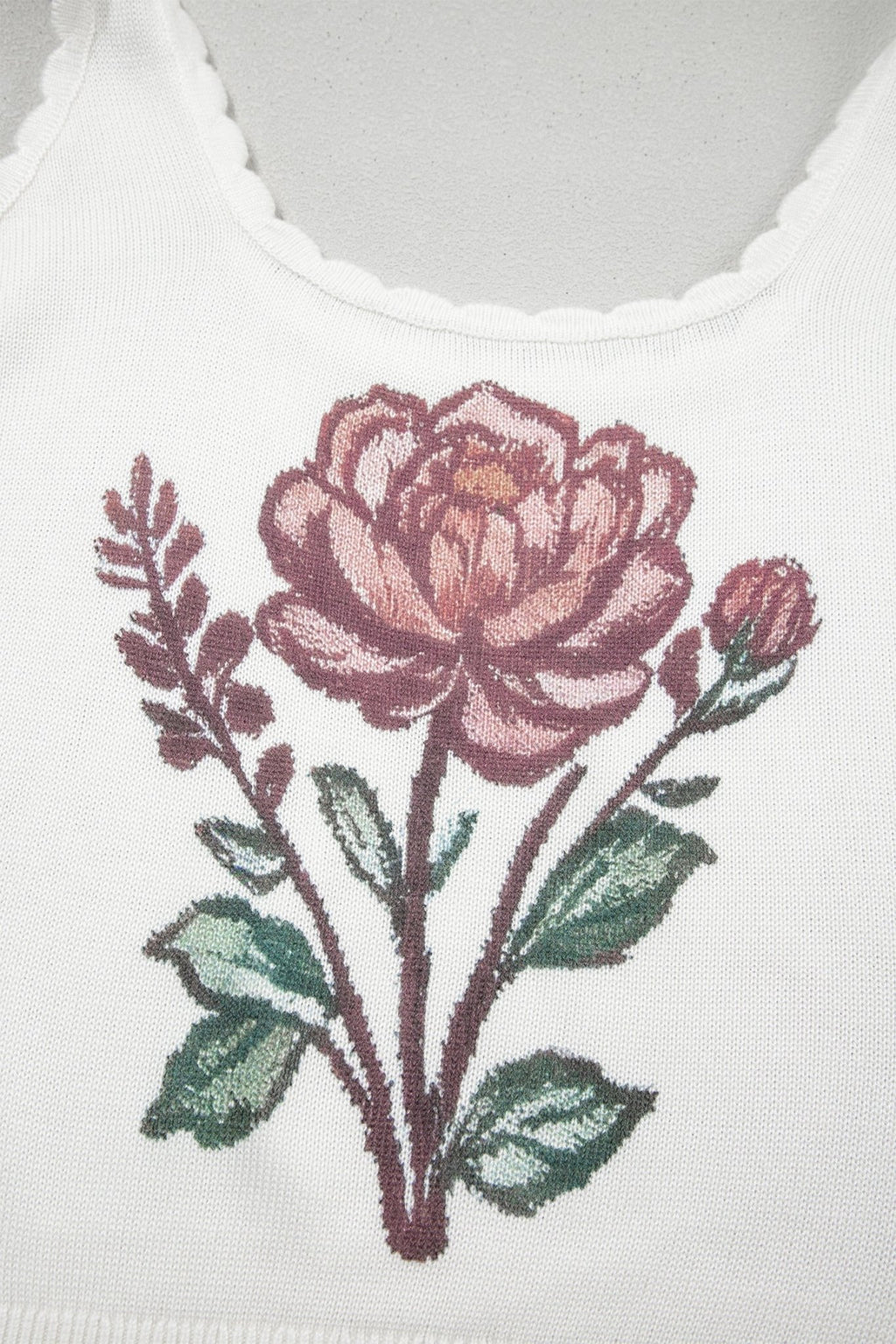 Floral Scallop Square Neck Knit Sweater Top - Rooted & Reckless Co.