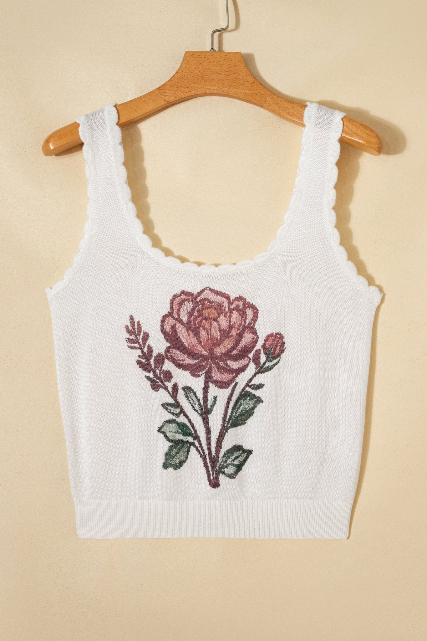 Floral Scallop Square Neck Knit Sweater Top - Rooted & Reckless Co.