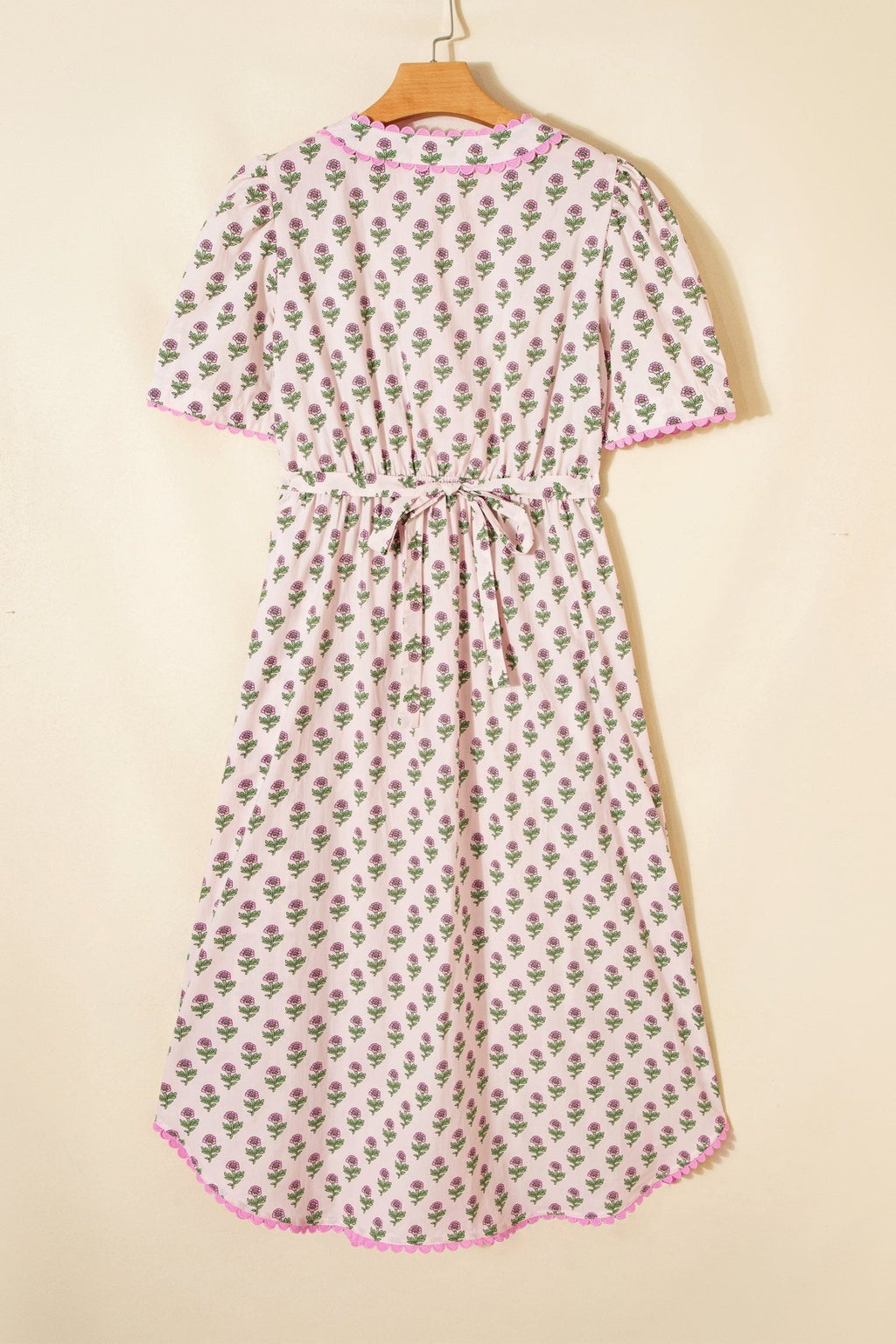 Floral Scallop Trim V-Neck Button Front Maxi Dress - Rooted & Reckless Co.
