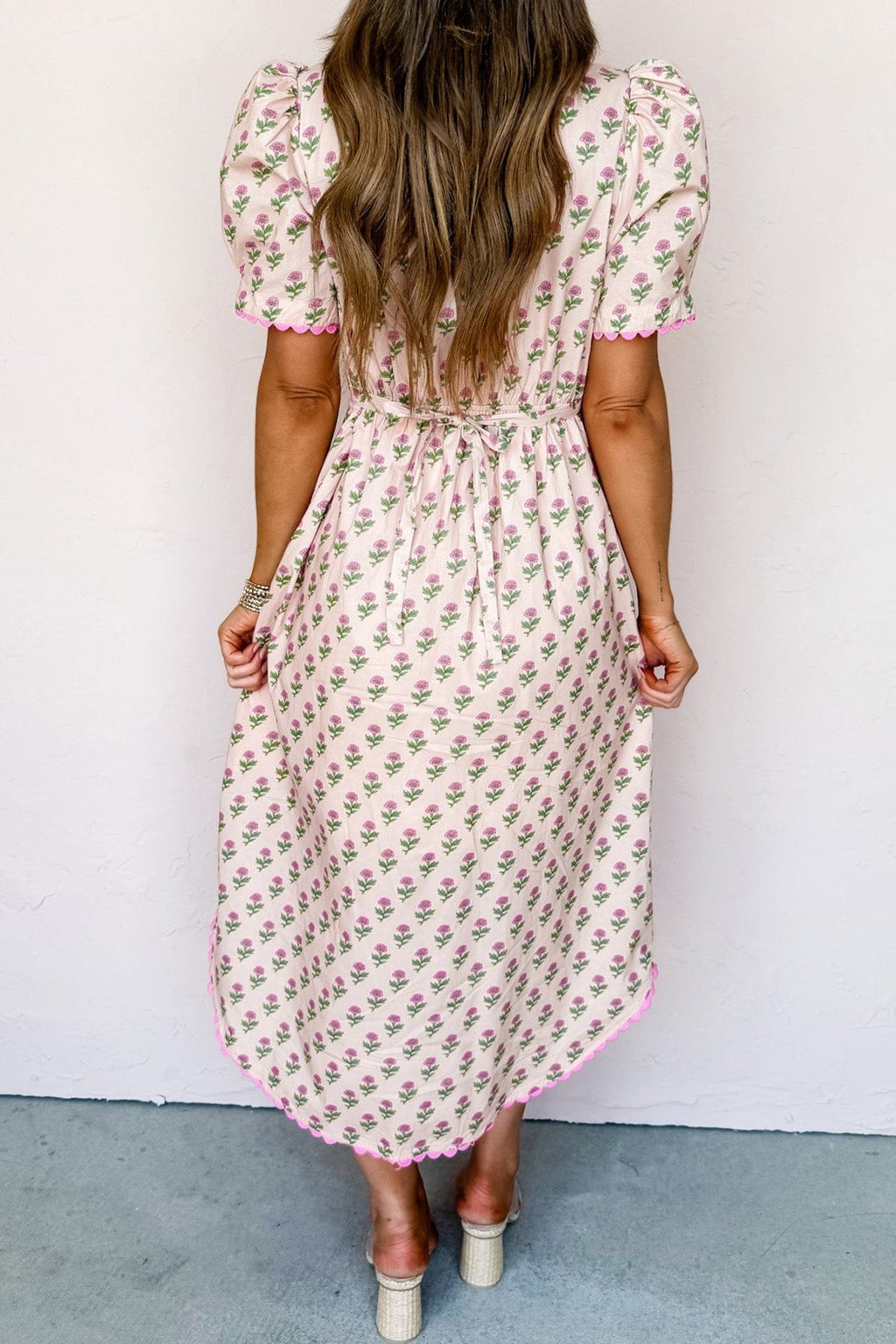 Floral Scallop Trim V-Neck Button Front Maxi Dress - Rooted & Reckless Co.