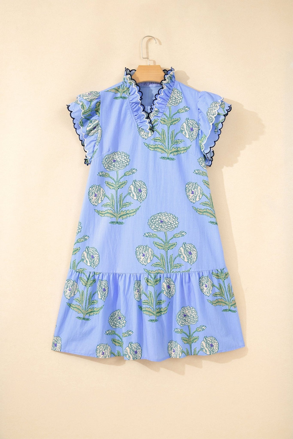 Floral Scalloped Embroidery Drop Waist Mini Dress - Rooted & Reckless Co.