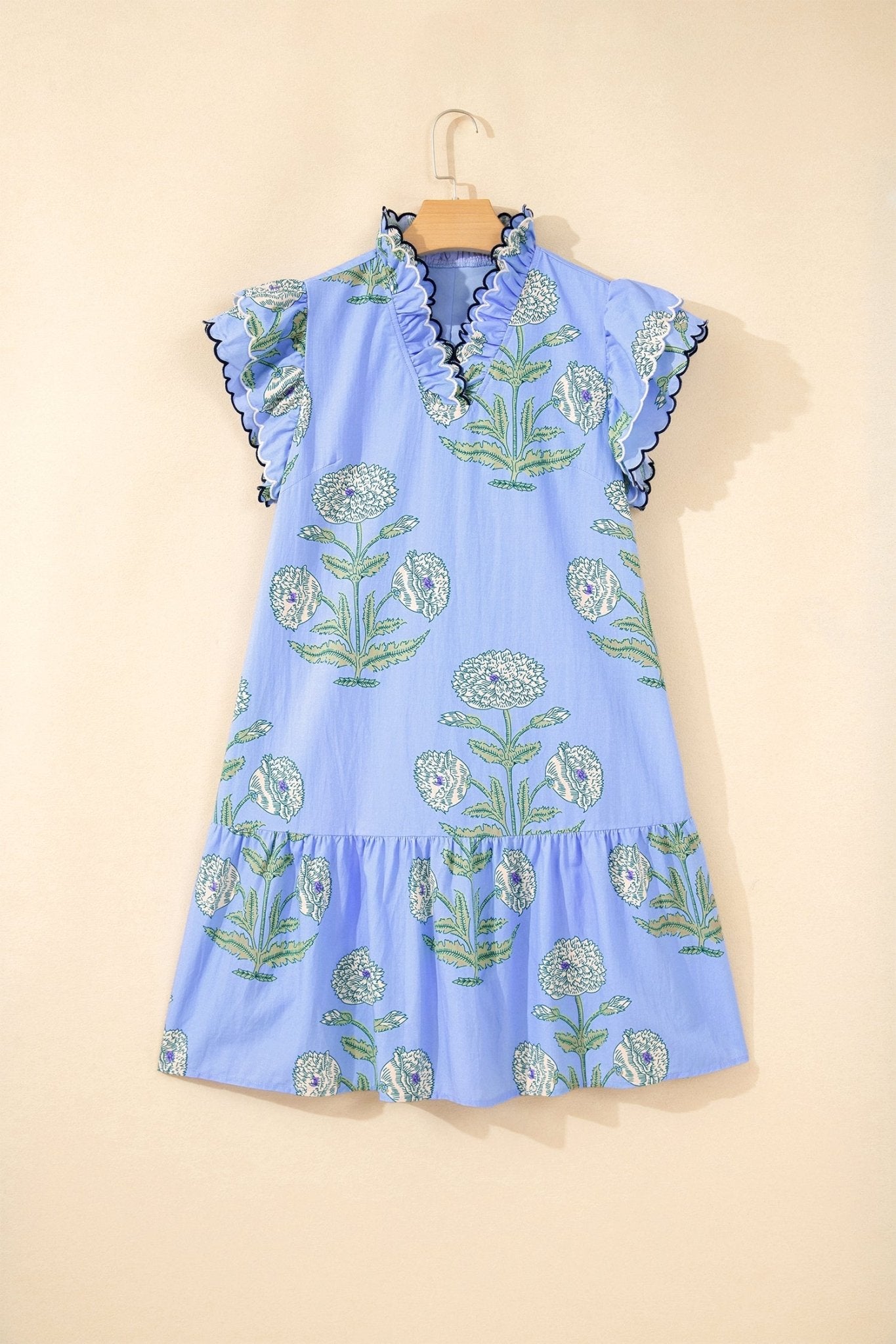 Floral Scalloped Embroidery Drop Waist Mini Dress - Rooted & Reckless Co.