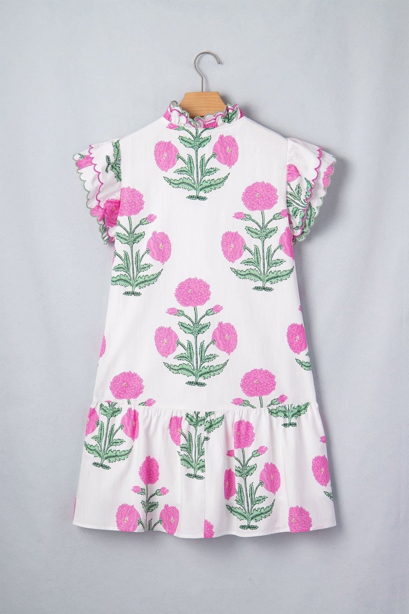 Floral Scalloped Embroidery V-Neck Mini Dress - Rooted & Reckless Co.