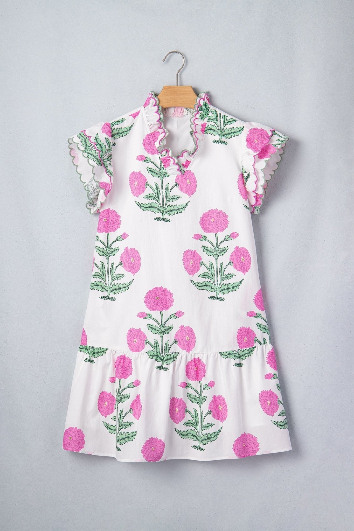 Floral Scalloped Embroidery V-Neck Mini Dress - Rooted & Reckless Co.