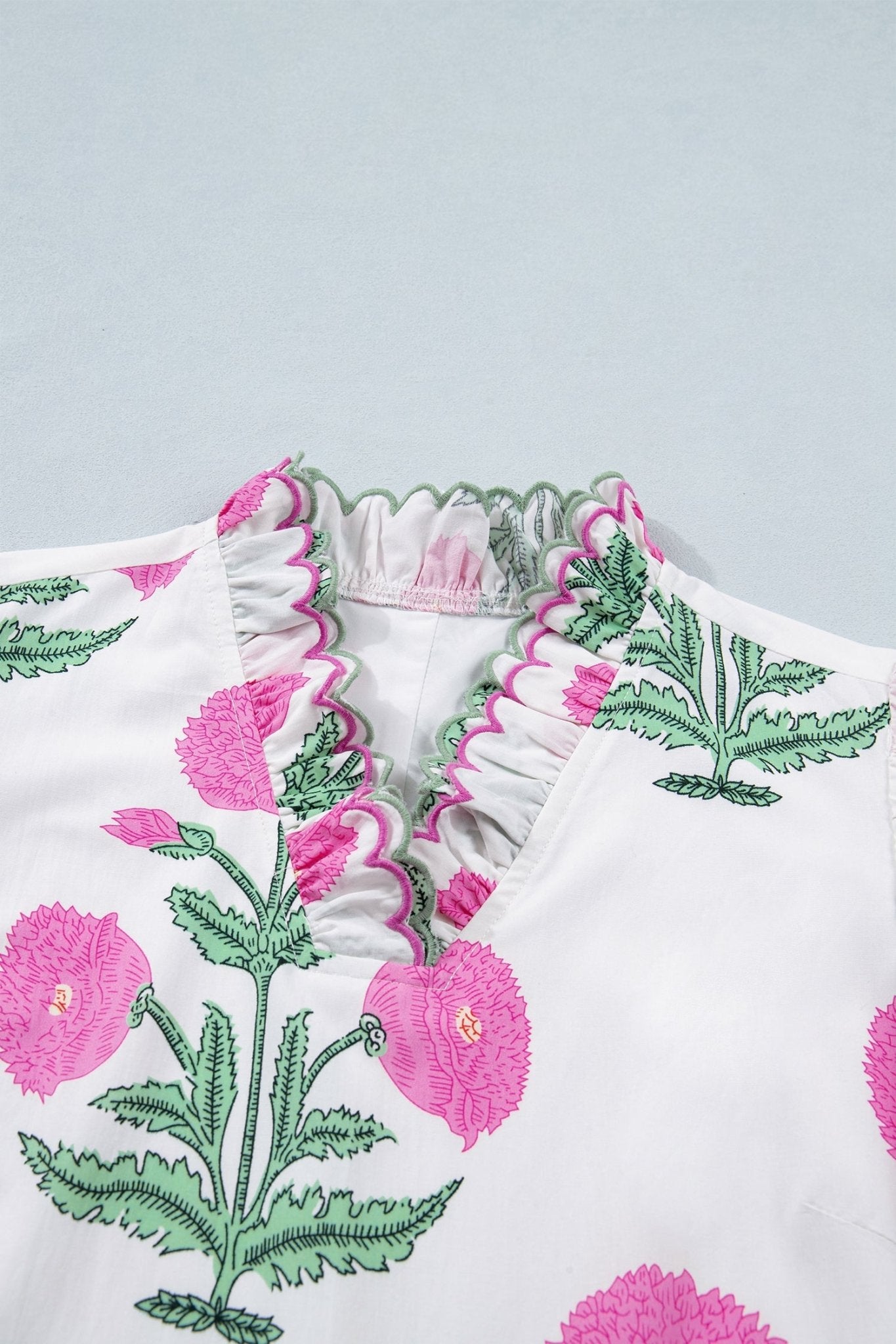 Floral Scalloped Embroidery V-Neck Mini Dress - Rooted & Reckless Co.