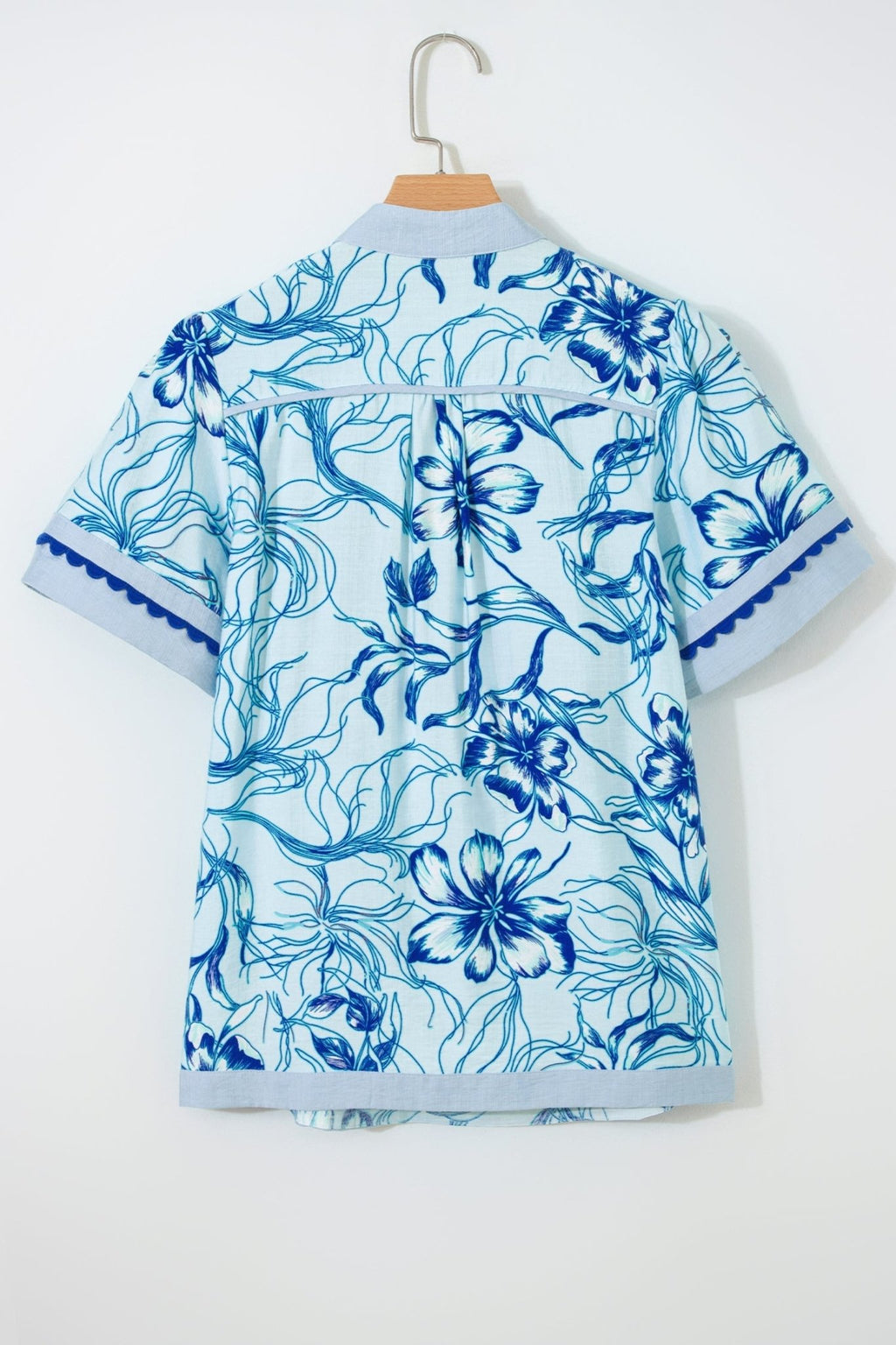 Floral Scalloped Ricrac Trim V-Neck Blouse - Rooted & Reckless Co.
