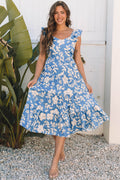 Floral Scoop Neck Tiered Flowy Midi Dress - Rooted & Reckless Co.