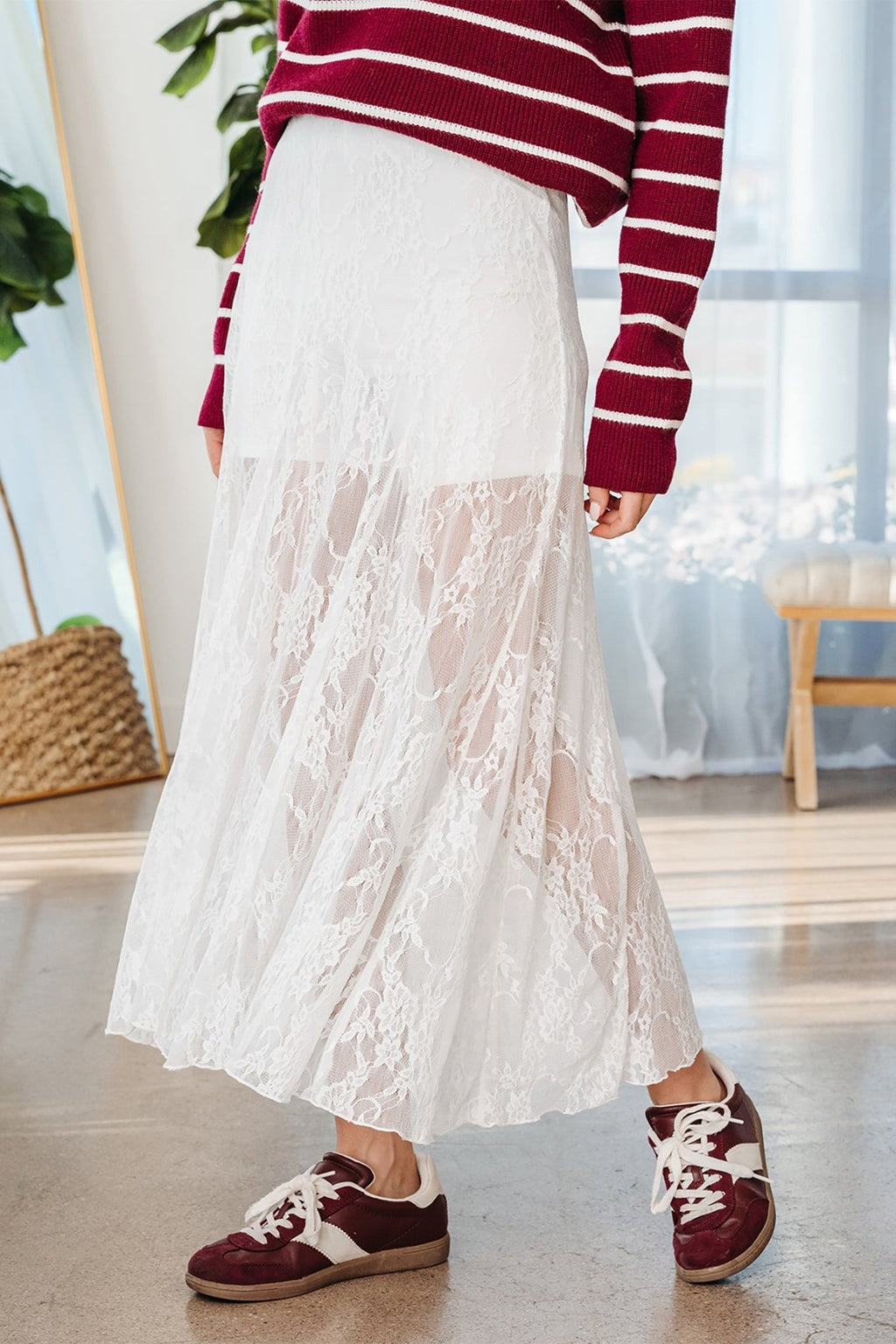 Floral Sheer Lace Flowy Maxi Skirt - Rooted & Reckless Co.