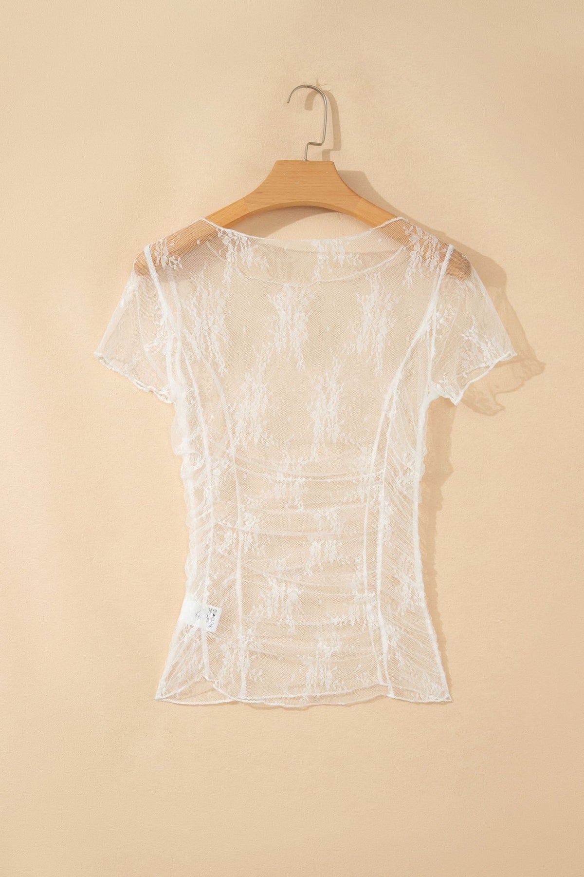 Floral Sheer Lace Mesh Exposed Seam Ruched Top - Rooted & Reckless Co.