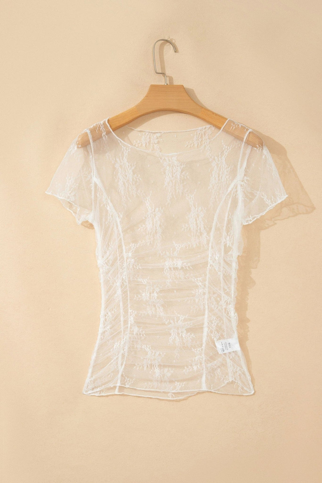 Floral Sheer Lace Mesh Exposed Seam Ruched Top - Rooted & Reckless Co.
