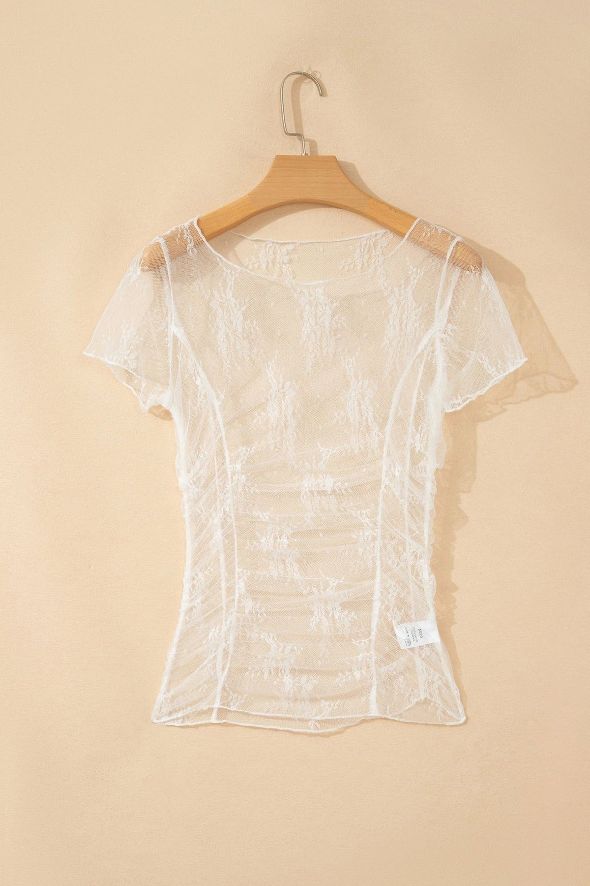 Floral Sheer Lace Mesh Exposed Seam Ruched Top - Rooted & Reckless Co.