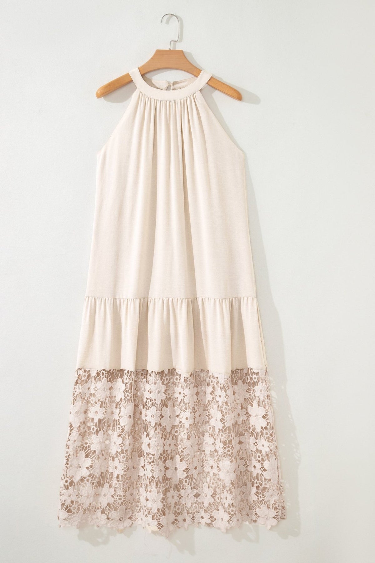 Floral Sheer Lace Patchwork Halter Maxi Dress - Rooted & Reckless Co.