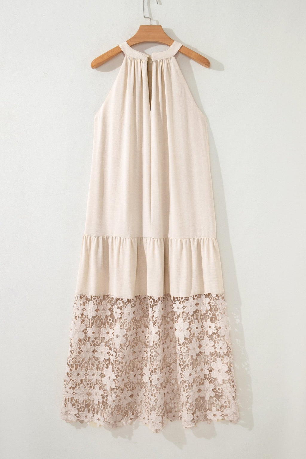 Floral Sheer Lace Patchwork Halter Maxi Dress - Rooted & Reckless Co.