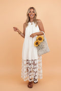 Floral Sheer Lace Patchwork Halter Maxi Dress - Rooted & Reckless Co.