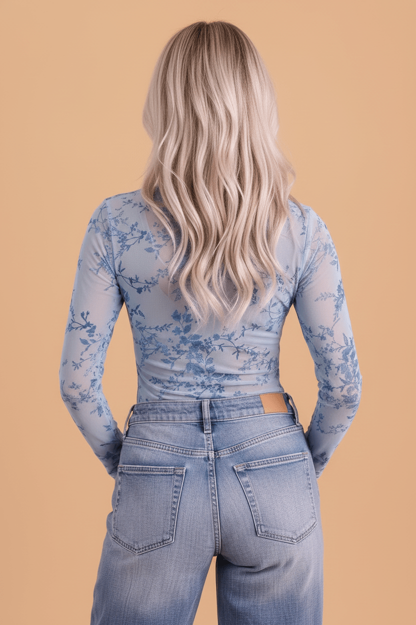 Floral Sheer Mesh Long Sleeve Bodysuit - Rooted & Reckless Co.