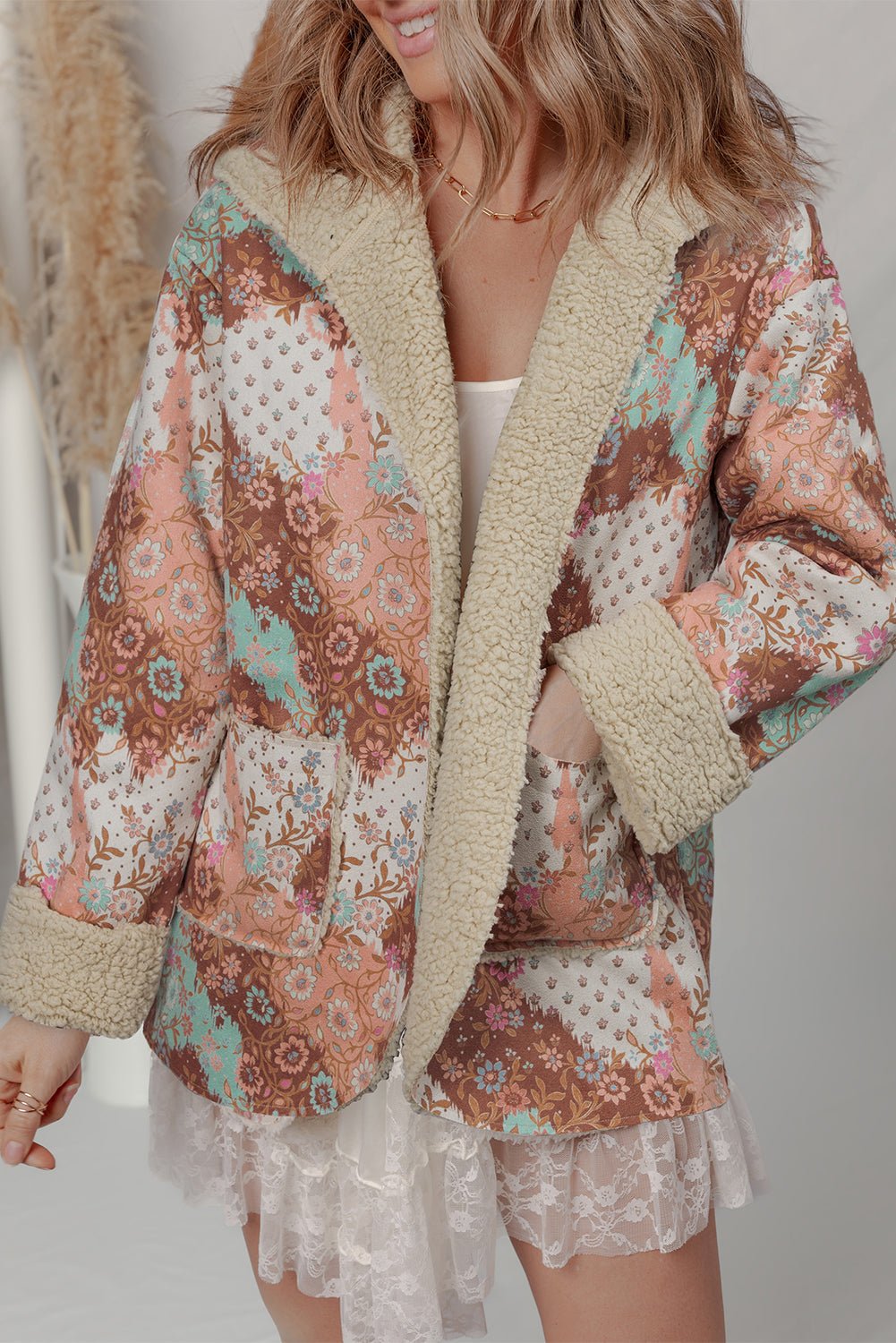 Floral Sherpa Lined Hooded Jacket - Rooted & Reckless Co.