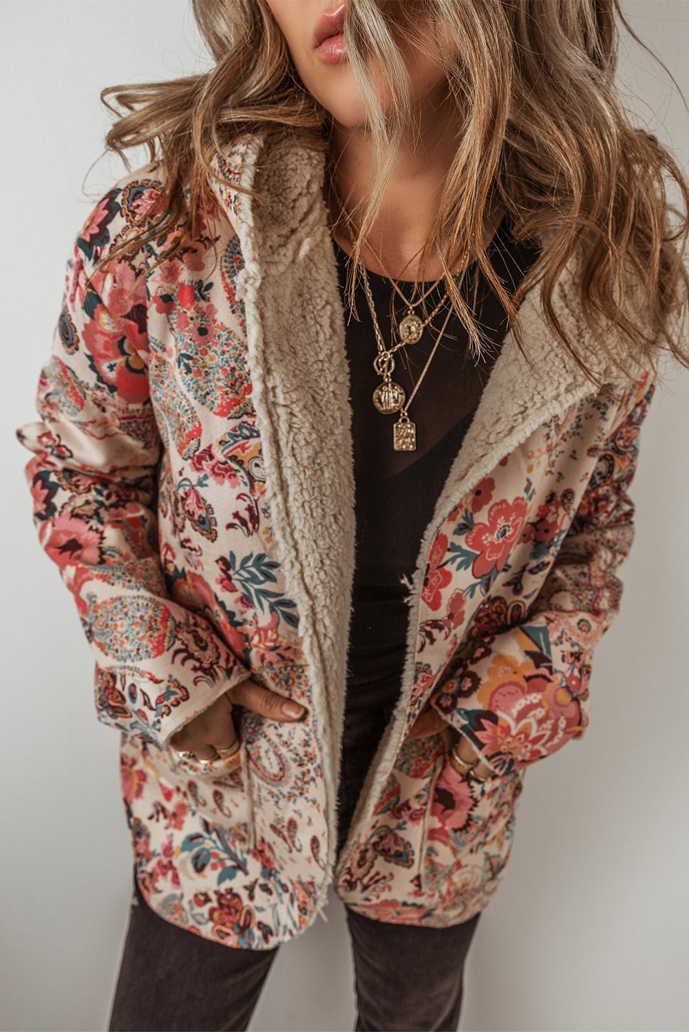 Floral Sherpa Lined Hooded Jacket - Rooted & Reckless Co.