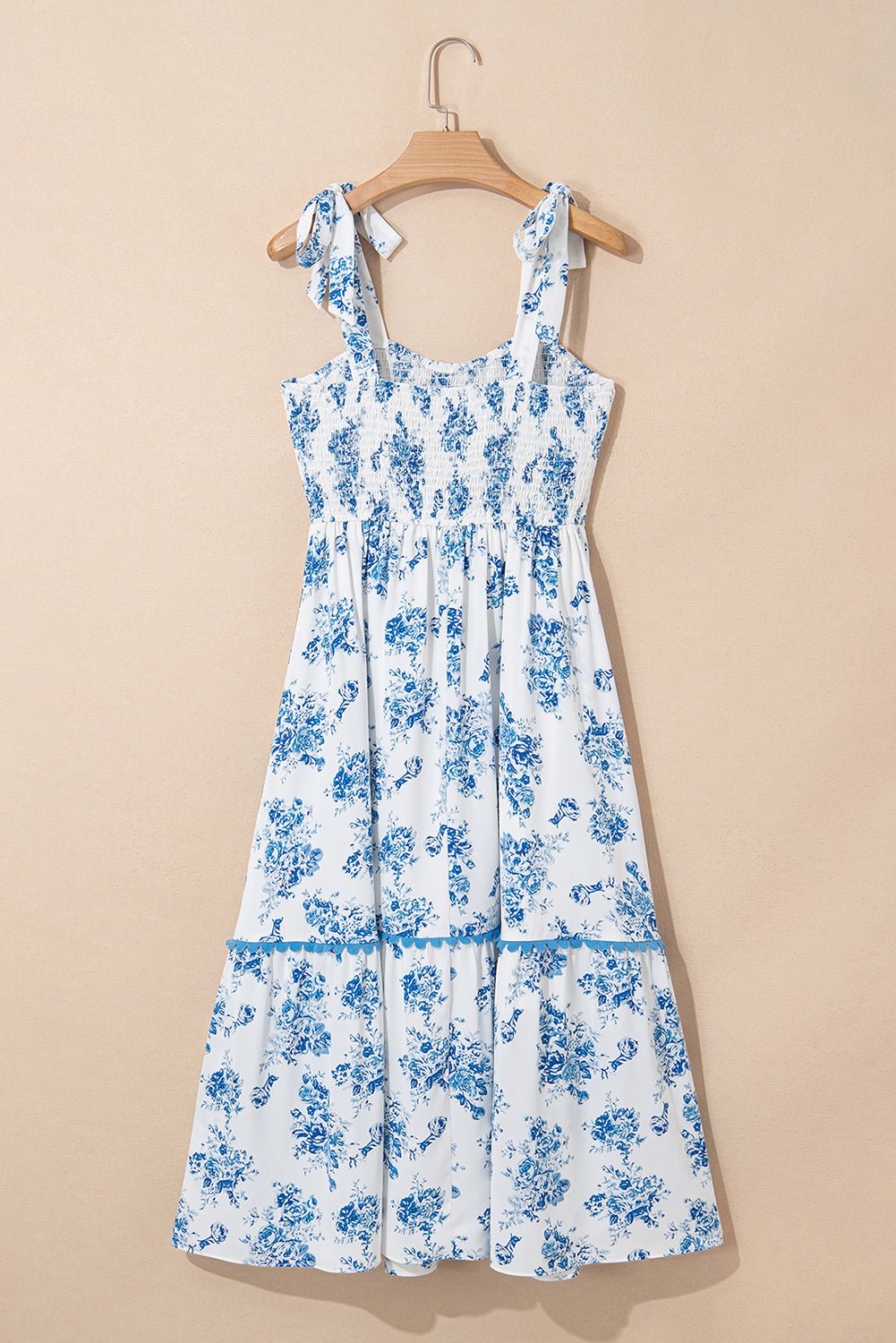 Floral Shirred Bodice Knot Shoulder Maxi Dress - Rooted & Reckless Co.