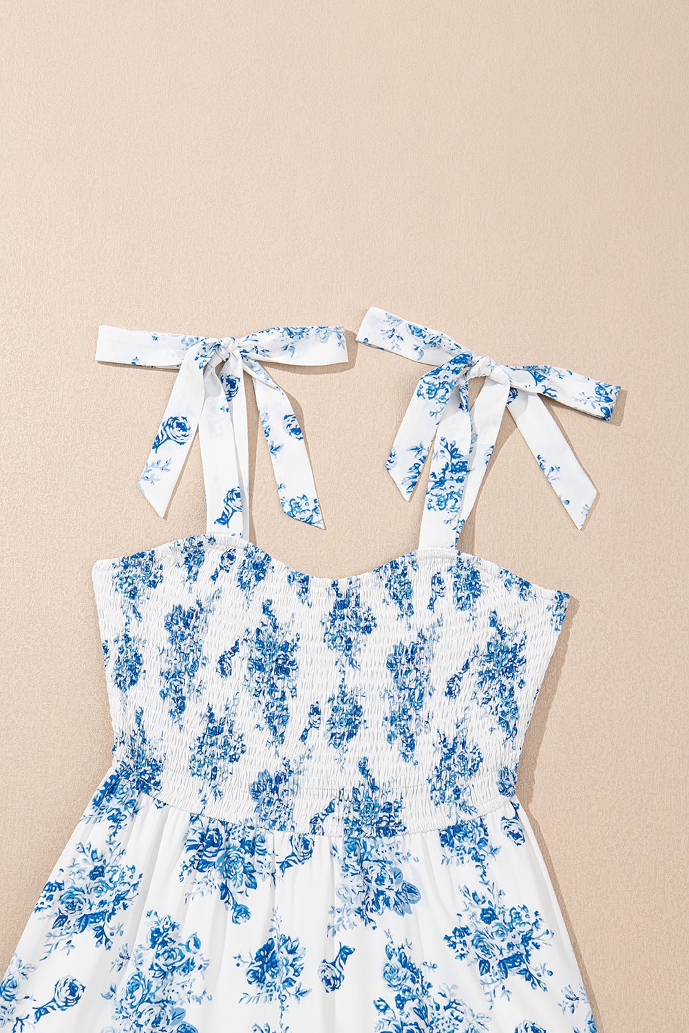 Floral Shirred Bodice Knot Shoulder Maxi Dress - Rooted & Reckless Co.