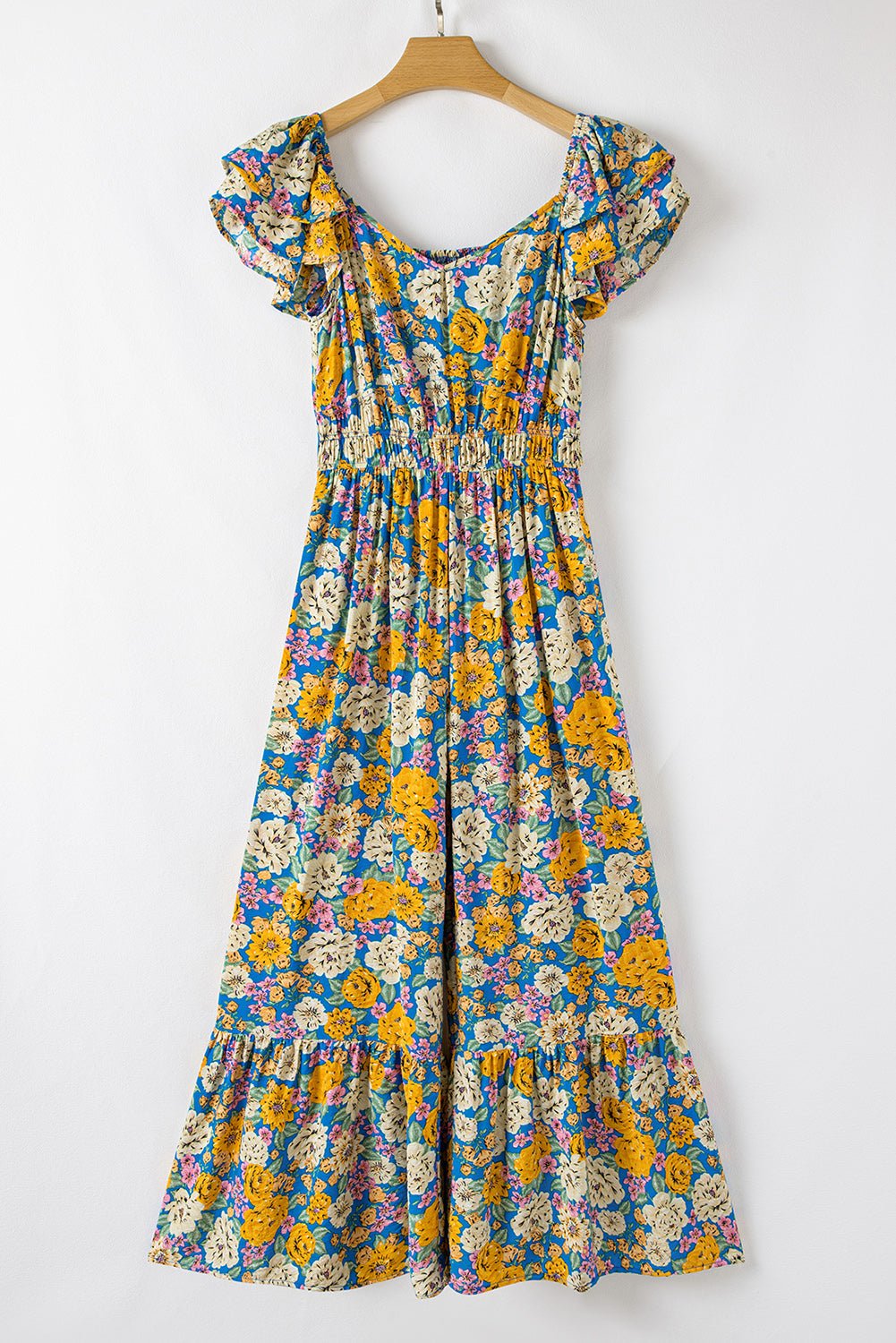 Floral Shirred High Waist Cut Out Jumpsuit - Rooted & Reckless Co.
