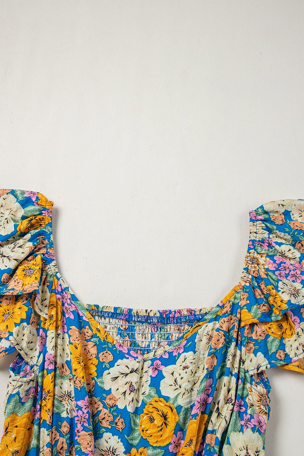 Floral Shirred High Waist Cut Out Jumpsuit - Rooted & Reckless Co.