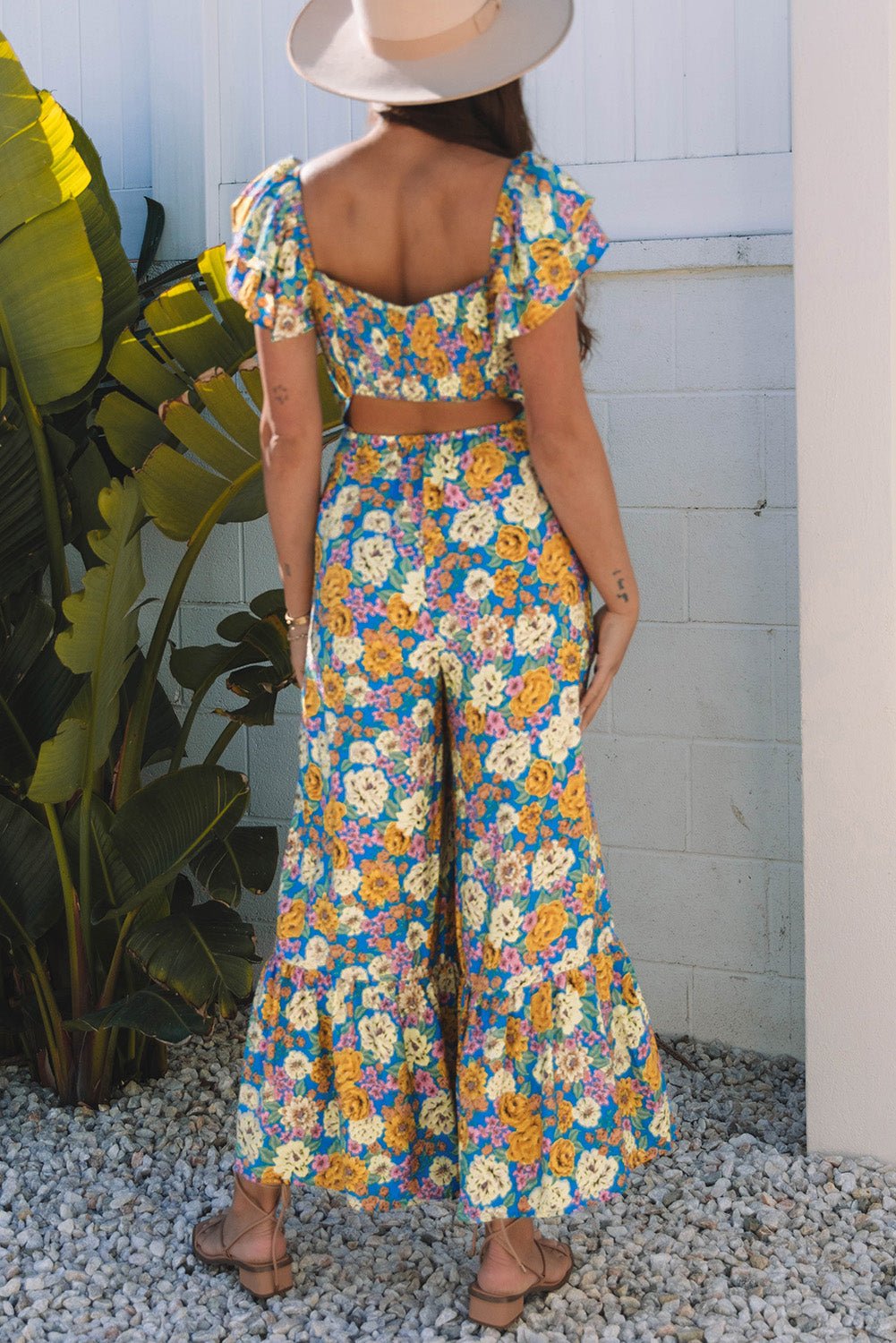 Floral Shirred High Waist Cut Out Jumpsuit - Rooted & Reckless Co.