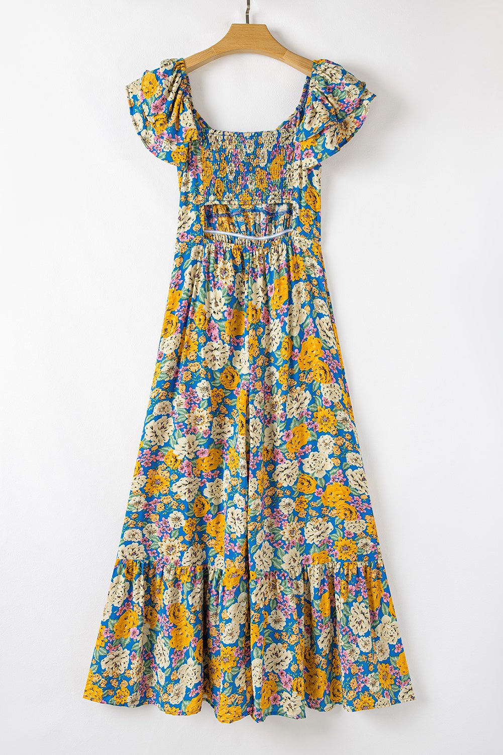 Floral Shirred High Waist Cut Out Jumpsuit - Rooted & Reckless Co.
