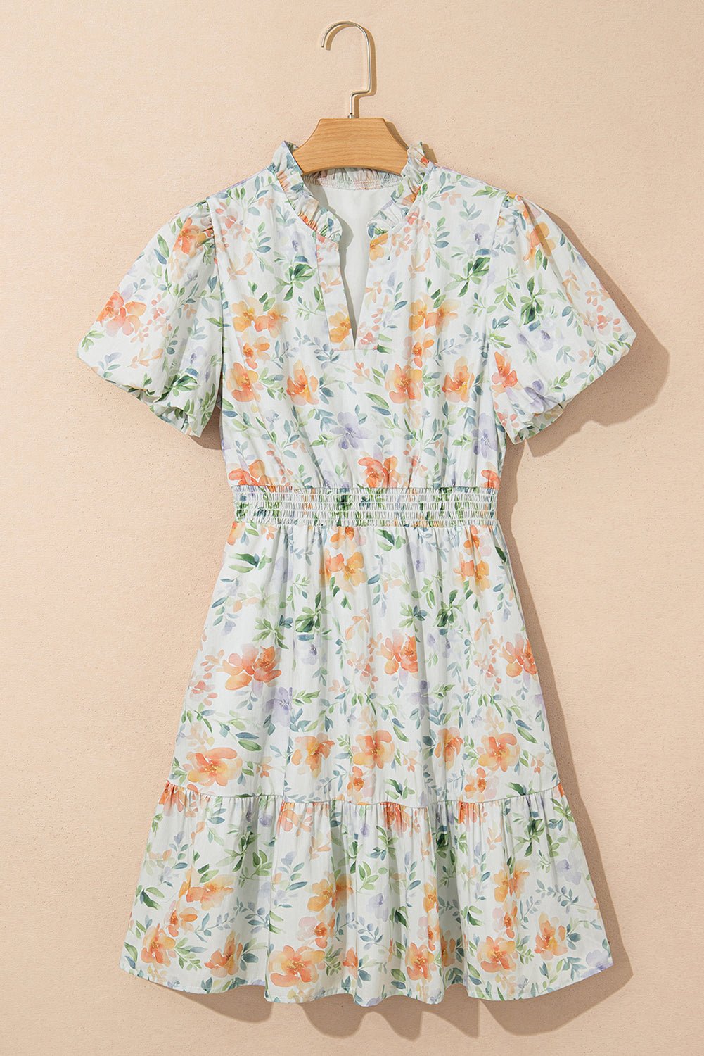 Floral Shirred High Waist Puff Sleeve Dress - Rooted & Reckless Co.