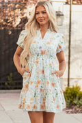 Floral Shirred High Waist Puff Sleeve Dress - Rooted & Reckless Co.