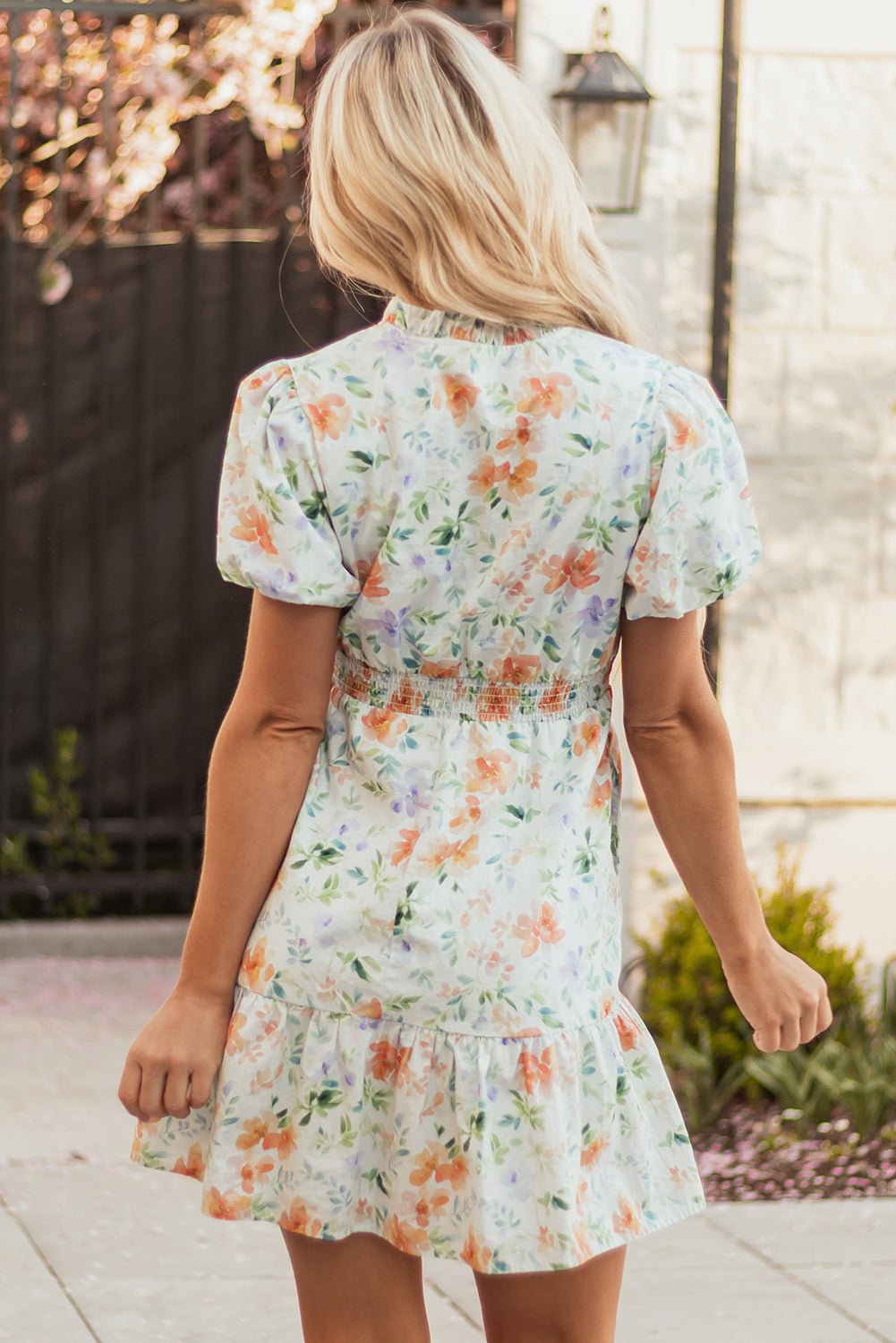 Floral Shirred High Waist Puff Sleeve Dress - Rooted & Reckless Co.