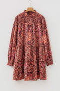 Floral Shirred Mock Neck Long Sleeve Mini Dress - Rooted & Reckless Co.