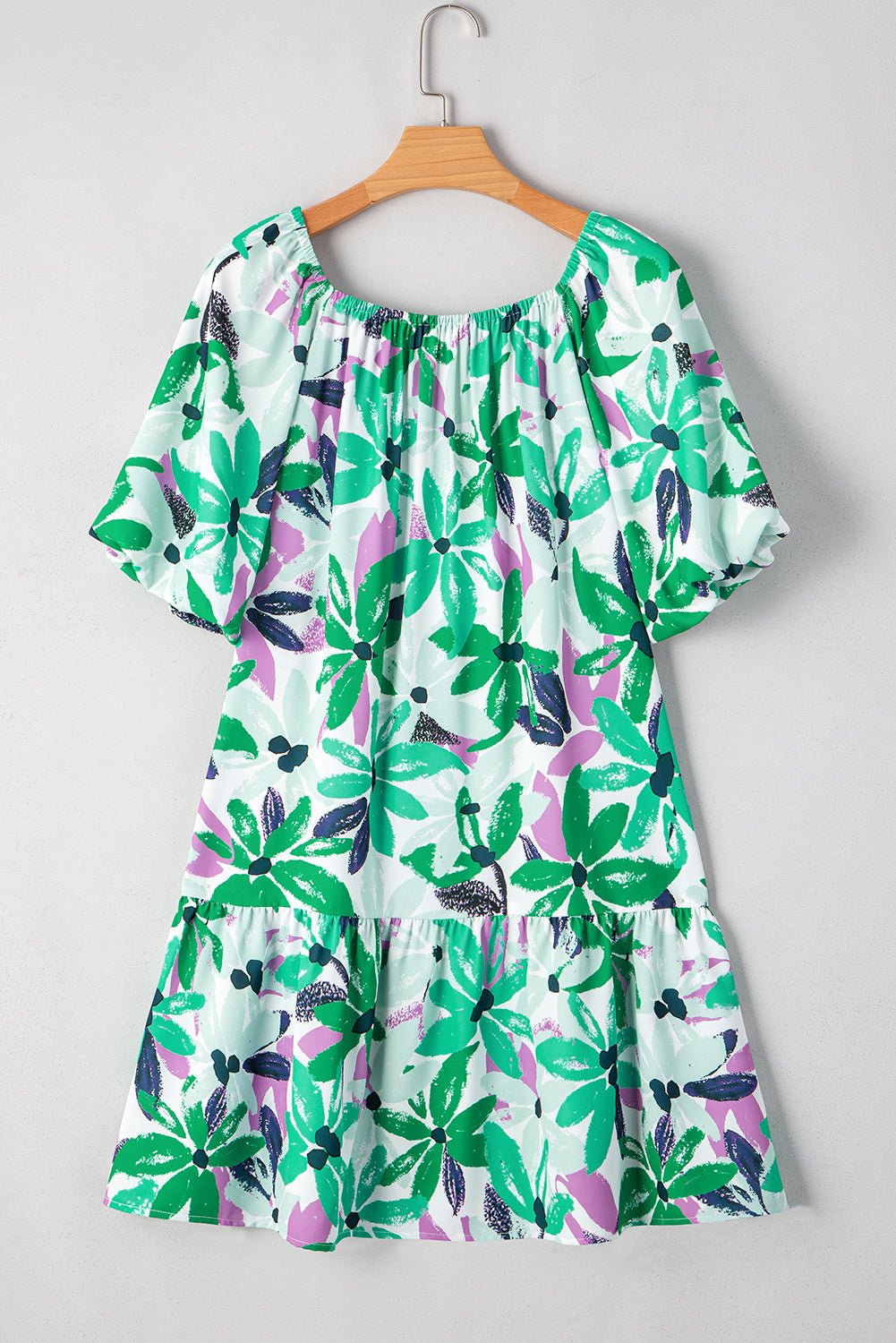 Floral Shirred Square Neck Mini Dress - Rooted & Reckless Co.