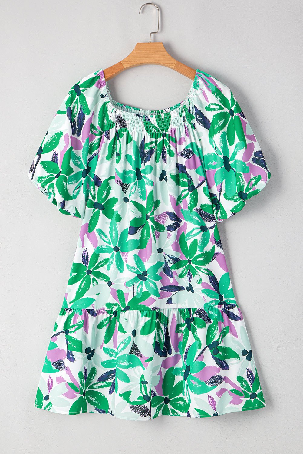Floral Shirred Square Neck Mini Dress - Rooted & Reckless Co.