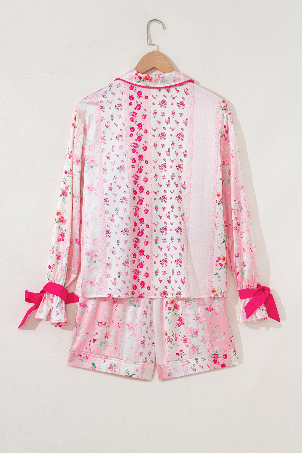 Floral Shirt Satin Tie and Shorts Pajama Set - Rooted & Reckless Co.