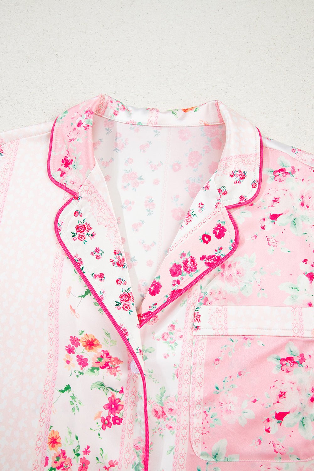 Floral Shirt Satin Tie and Shorts Pajama Set - Rooted & Reckless Co.