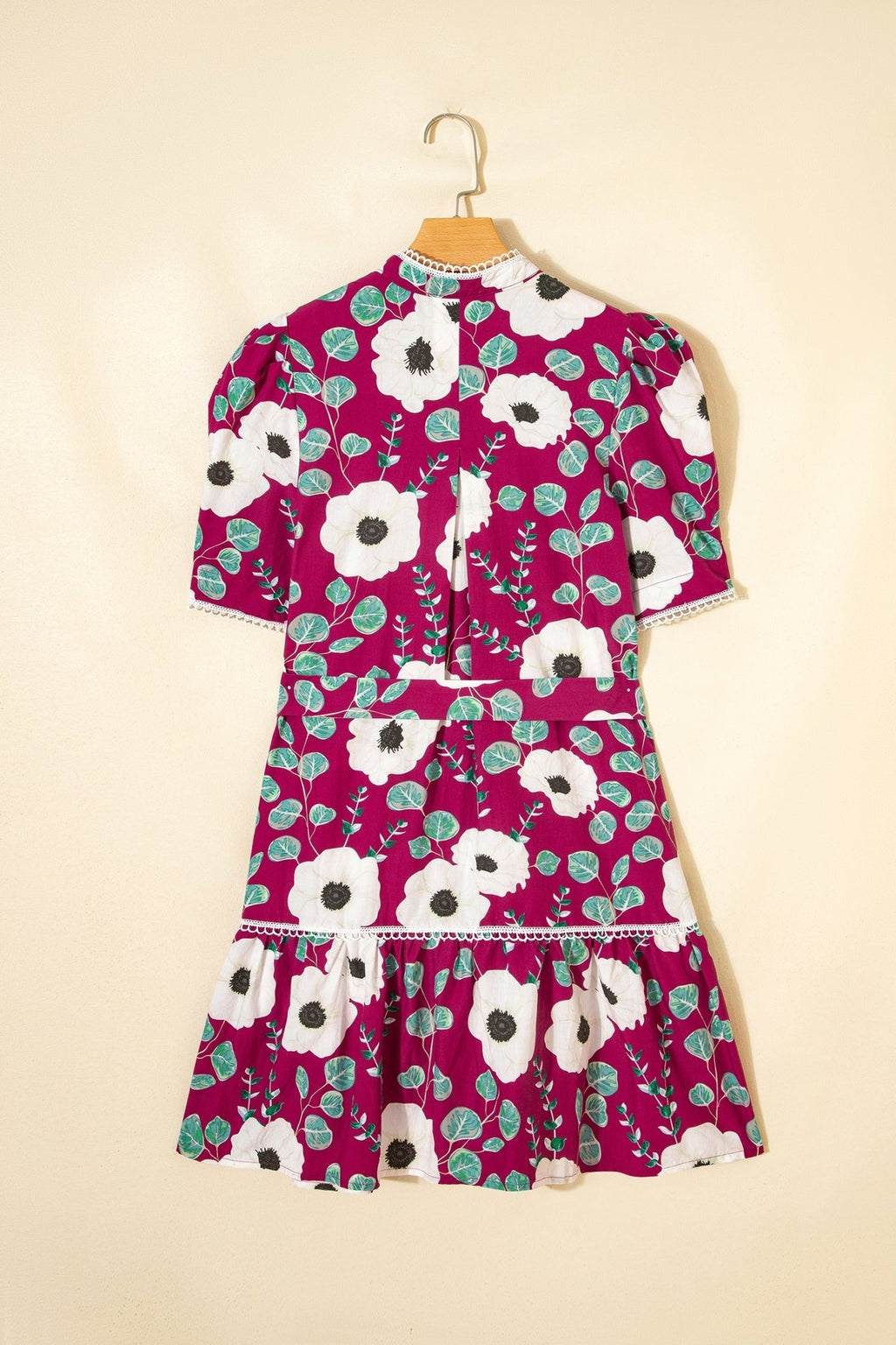 Floral Short Puff Sleeve Belted Mini Dress - Rooted & Reckless Co.
