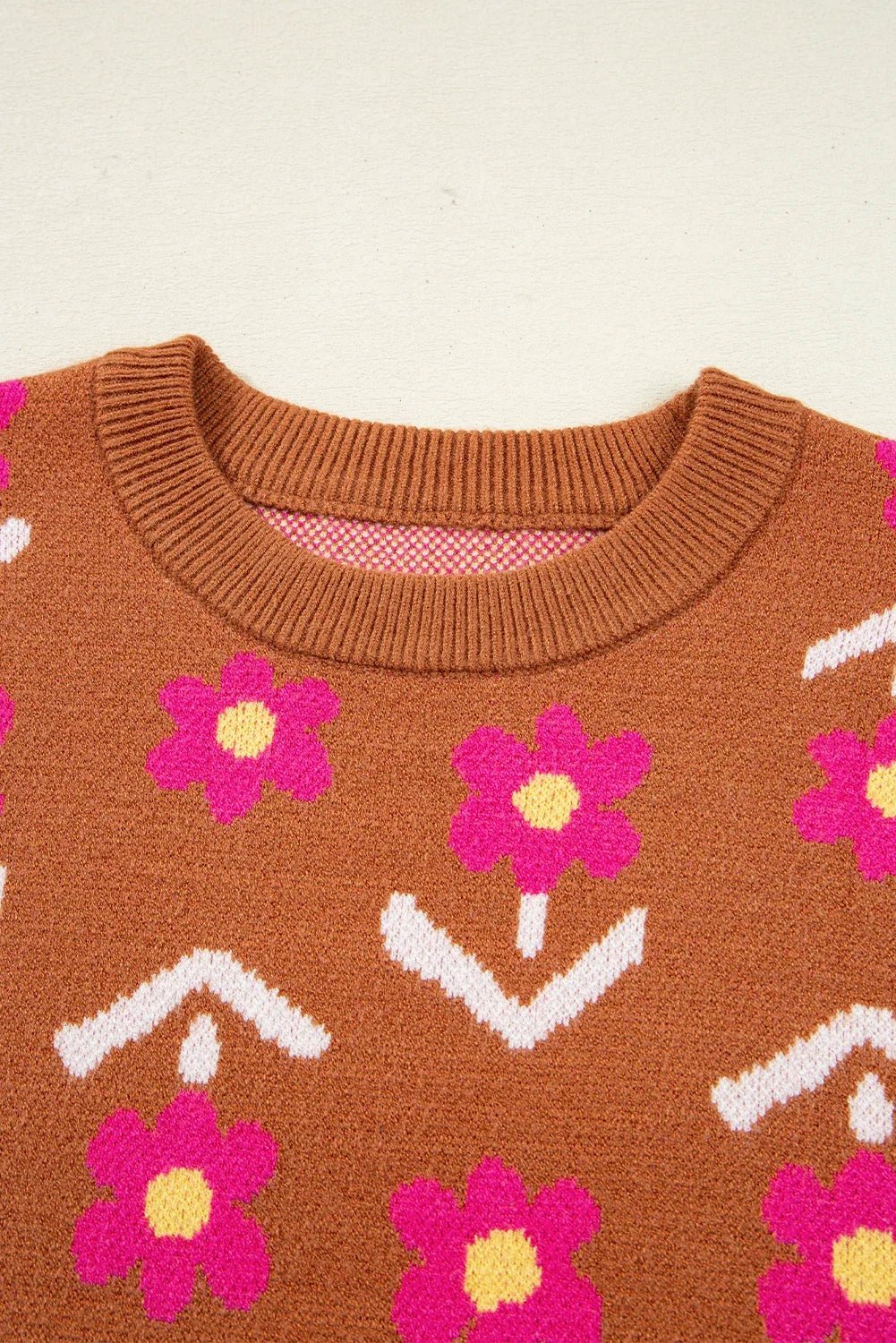 Floral Short Puff Sleeve Sweater - Rooted & Reckless Co.