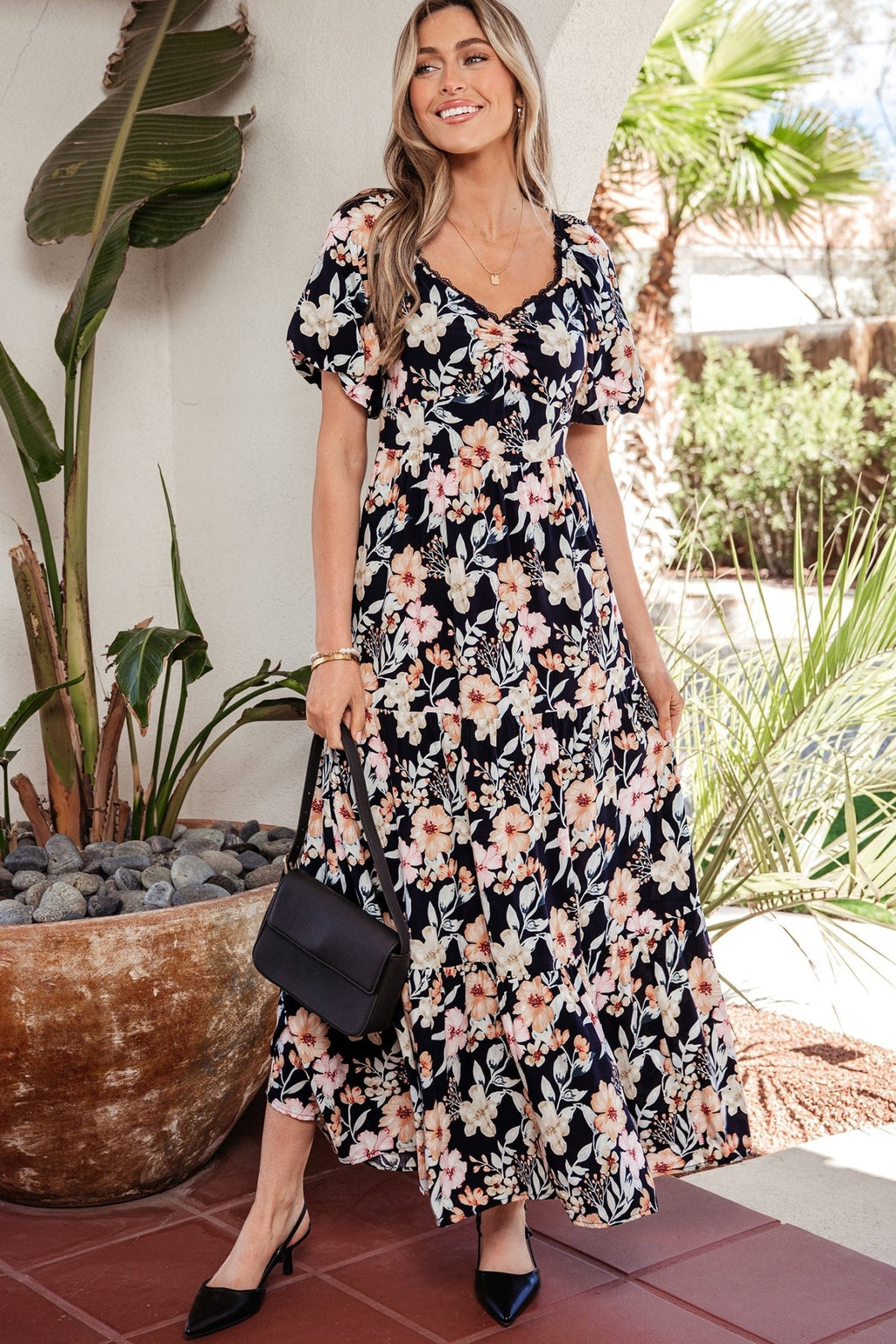 Floral Short Sleeve Smocked High Waist Maxi Dress - Rooted & Reckless Co.