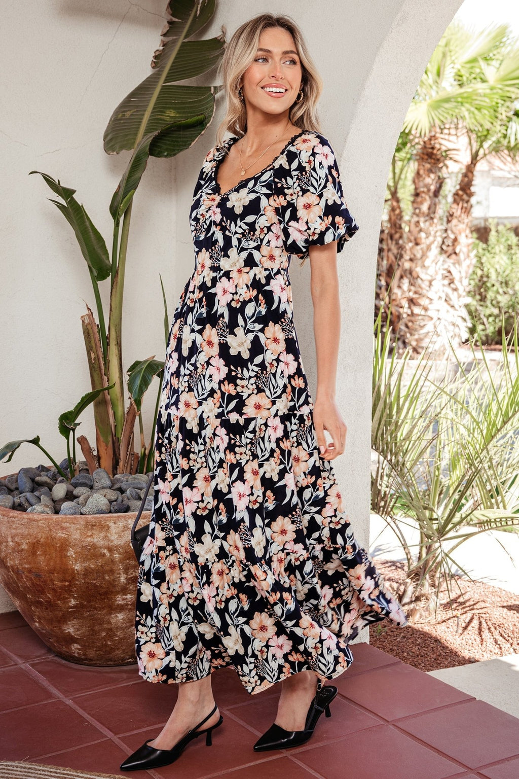 Floral Short Sleeve Smocked High Waist Maxi Dress - Rooted & Reckless Co.