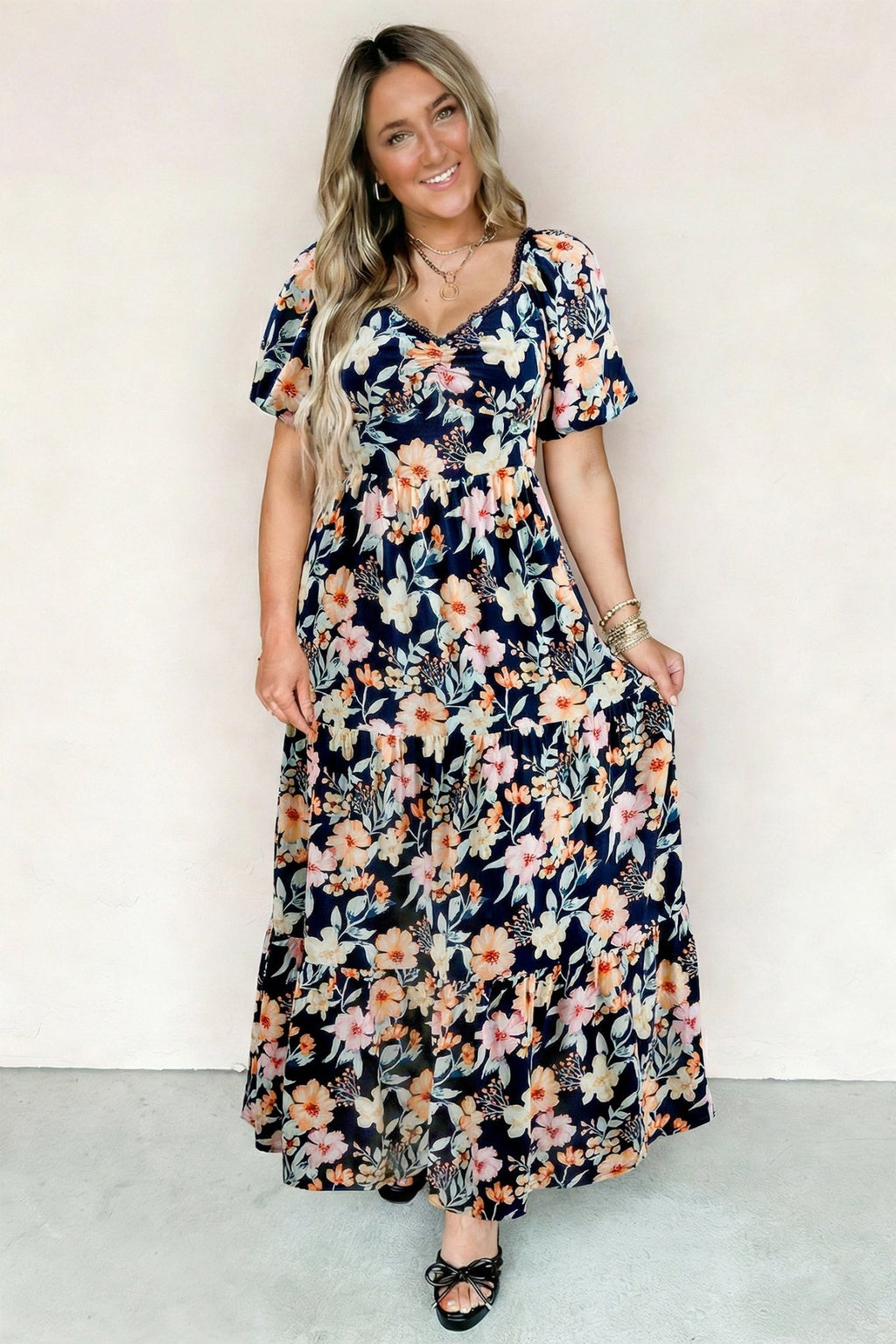 Floral Short Sleeve Smocked High Waist Maxi Dress - Rooted & Reckless Co.