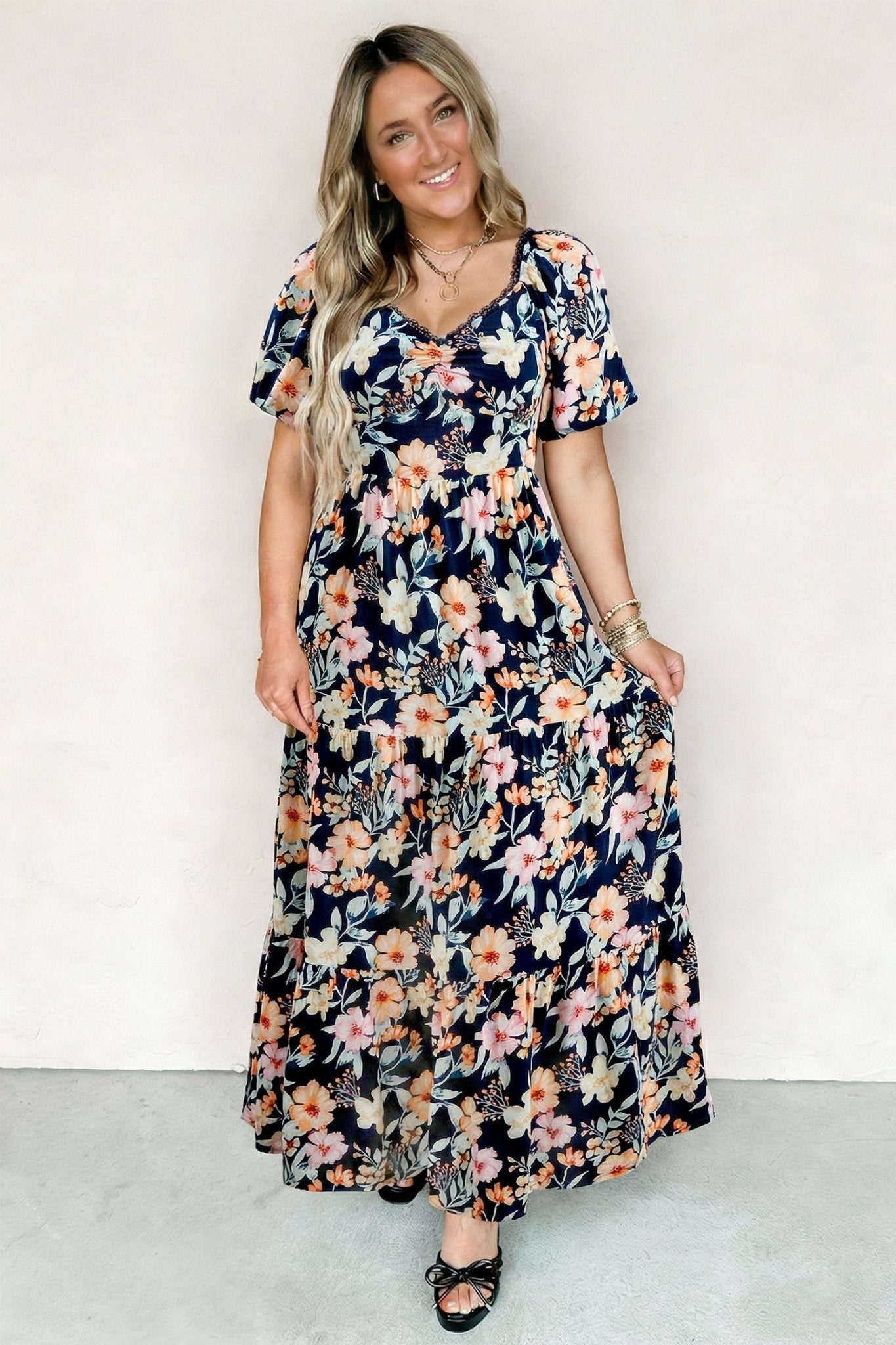 Floral Short Sleeve Smocked High Waist Maxi Dress - Rooted & Reckless Co.
