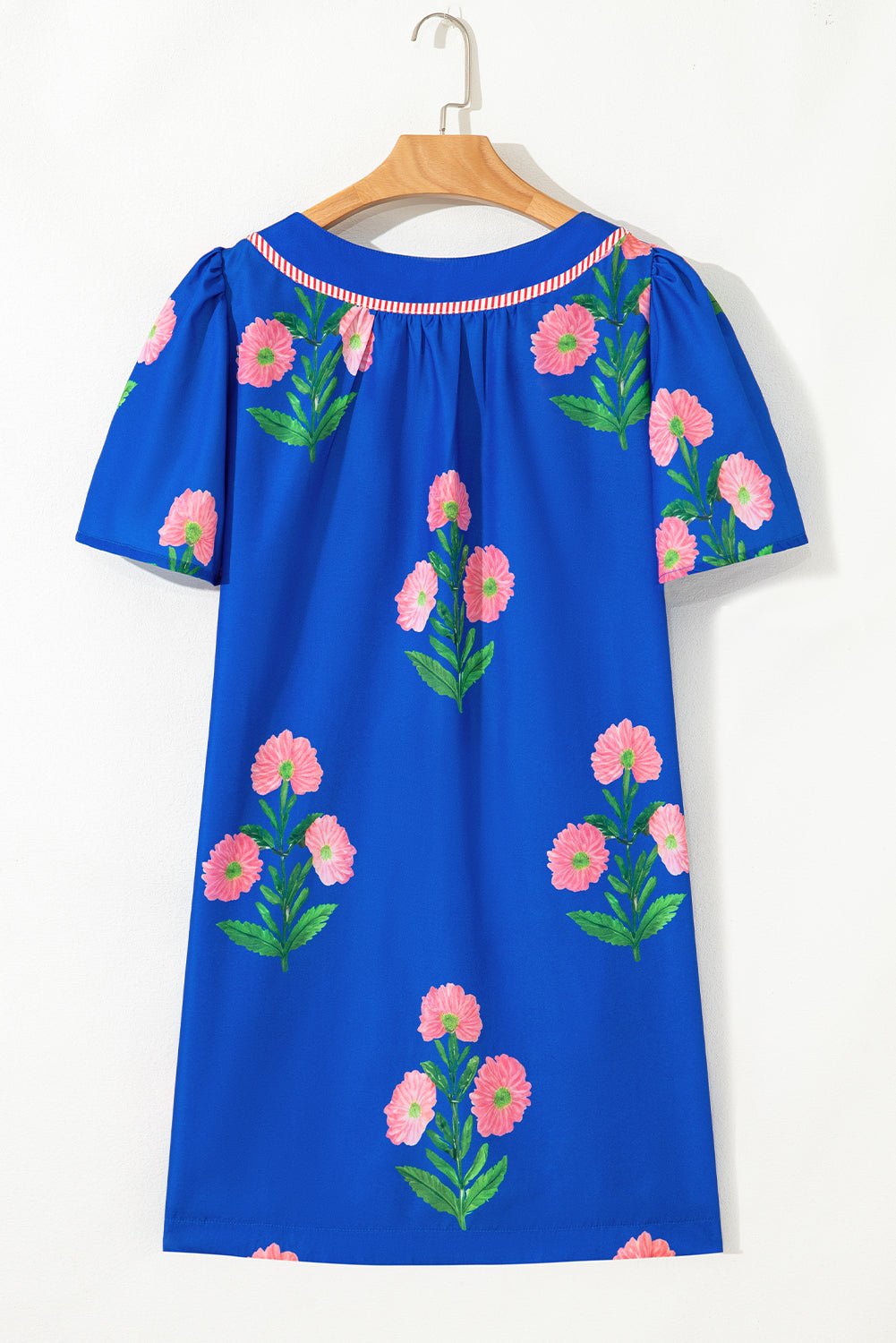 Floral Short Sleeve Split Neck Mini Dress - Rooted & Reckless Co.