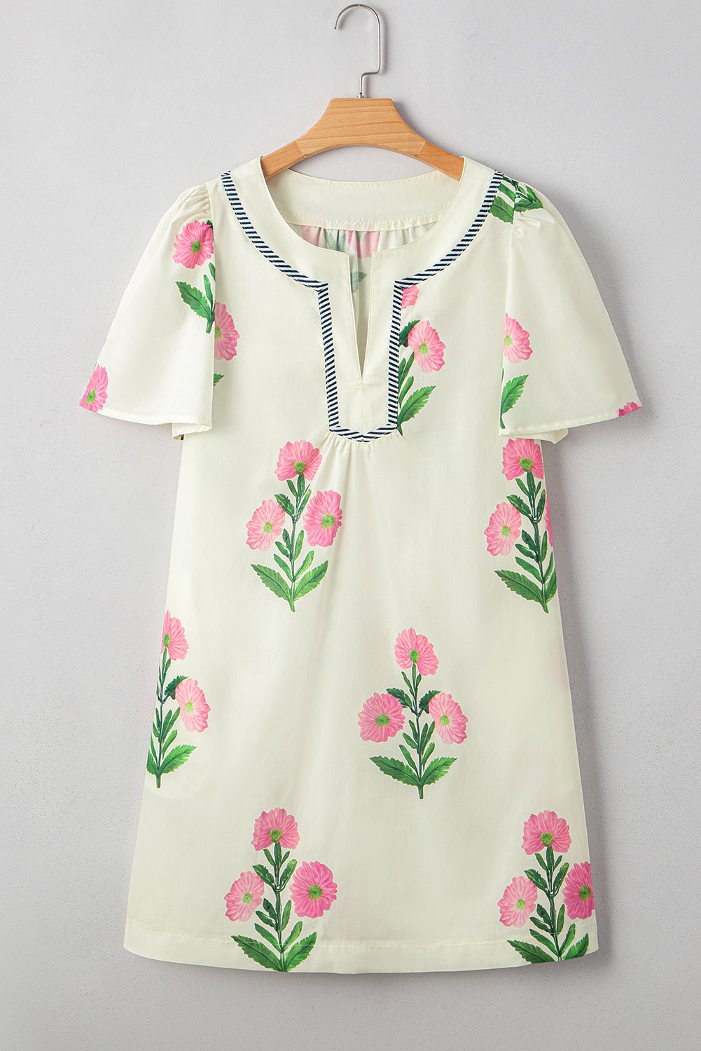 Floral Short Sleeve Split Neck Mini Dress - Rooted & Reckless Co.