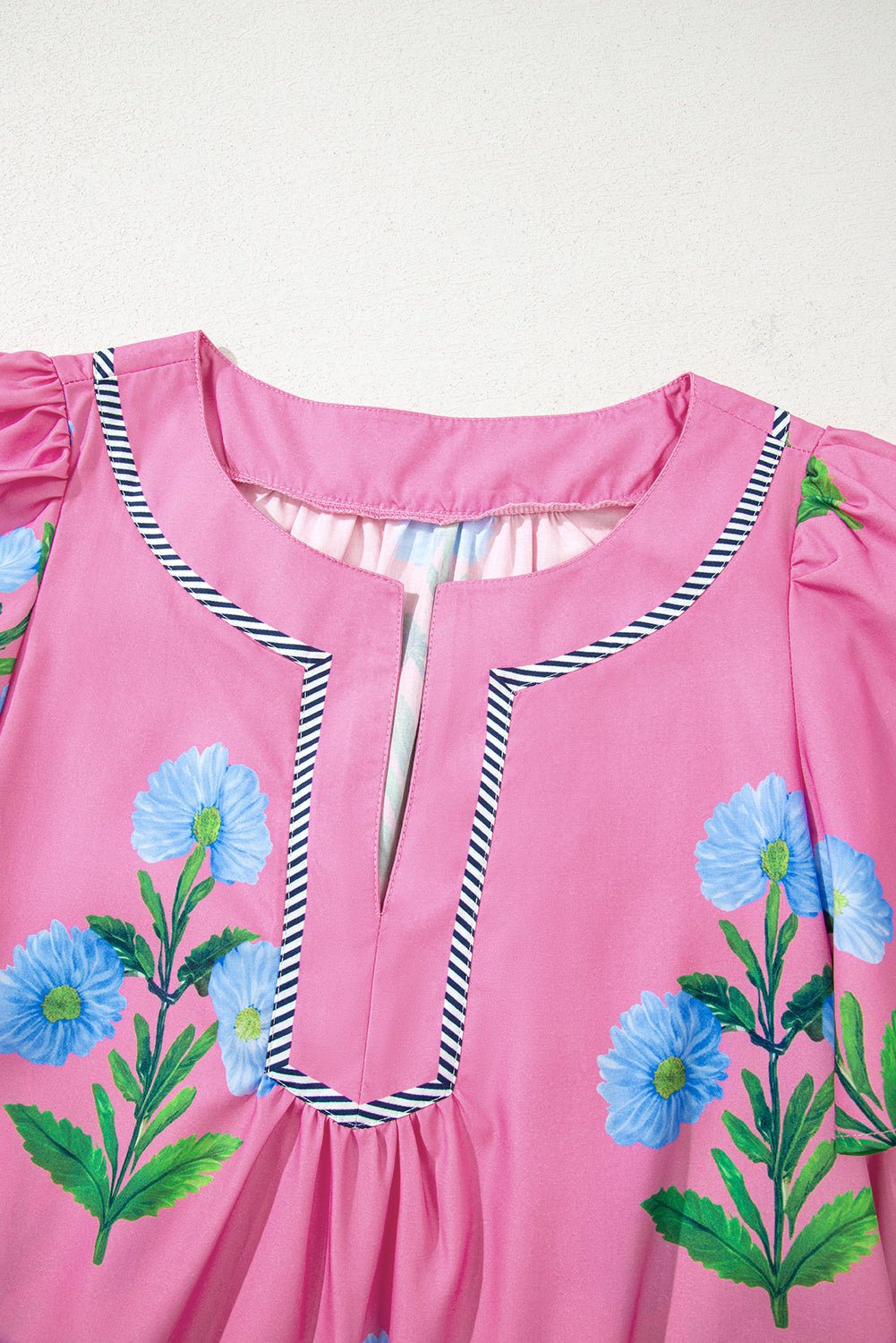 Floral Short Sleeve Split Neck Mini Dress - Rooted & Reckless Co.