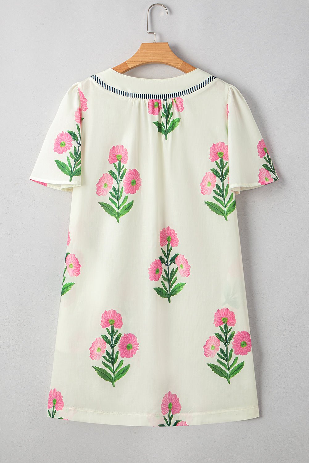 Floral Short Sleeve Split Neck Mini Dress - Rooted & Reckless Co.