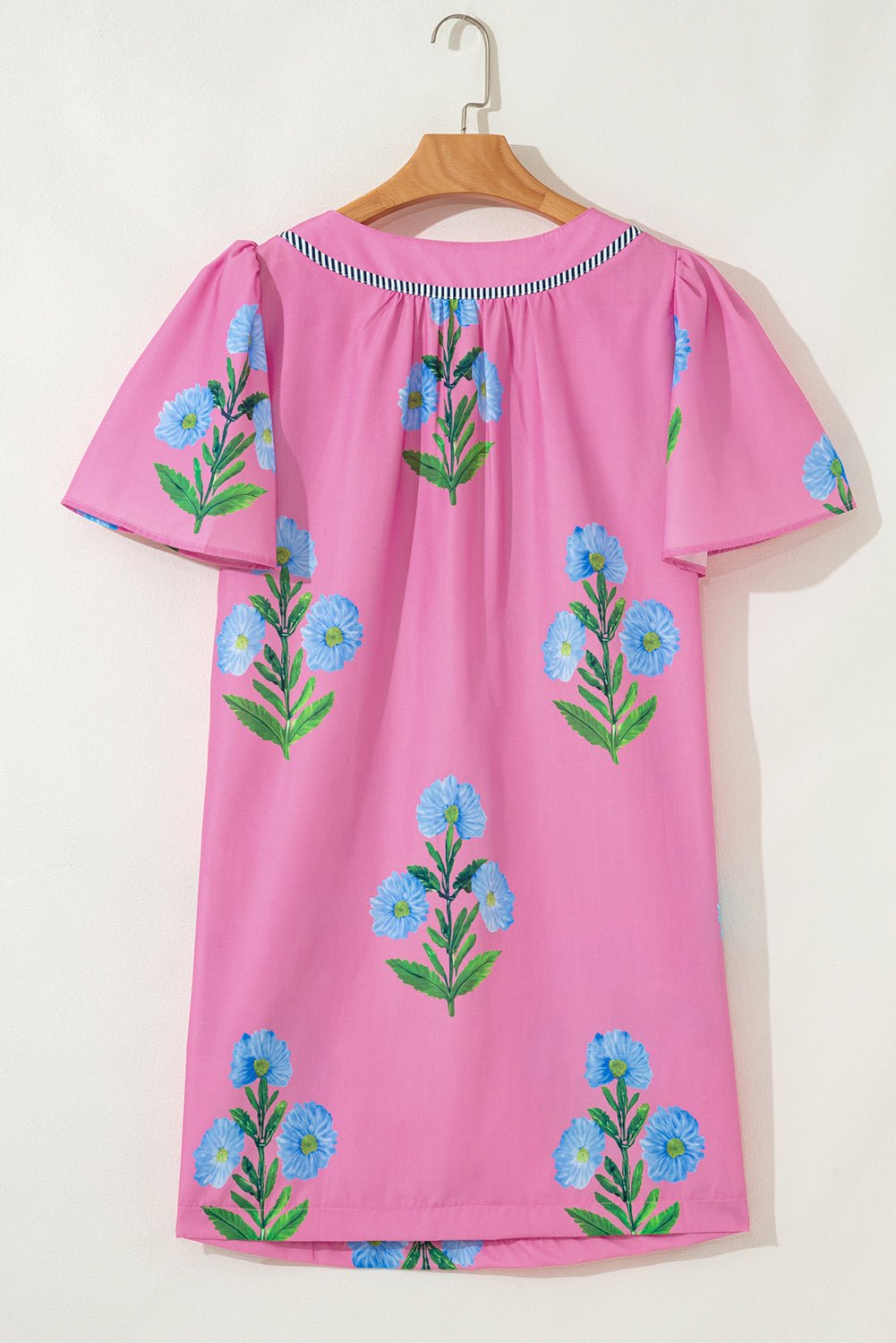 Floral Short Sleeve Split Neck Mini Dress - Rooted & Reckless Co.