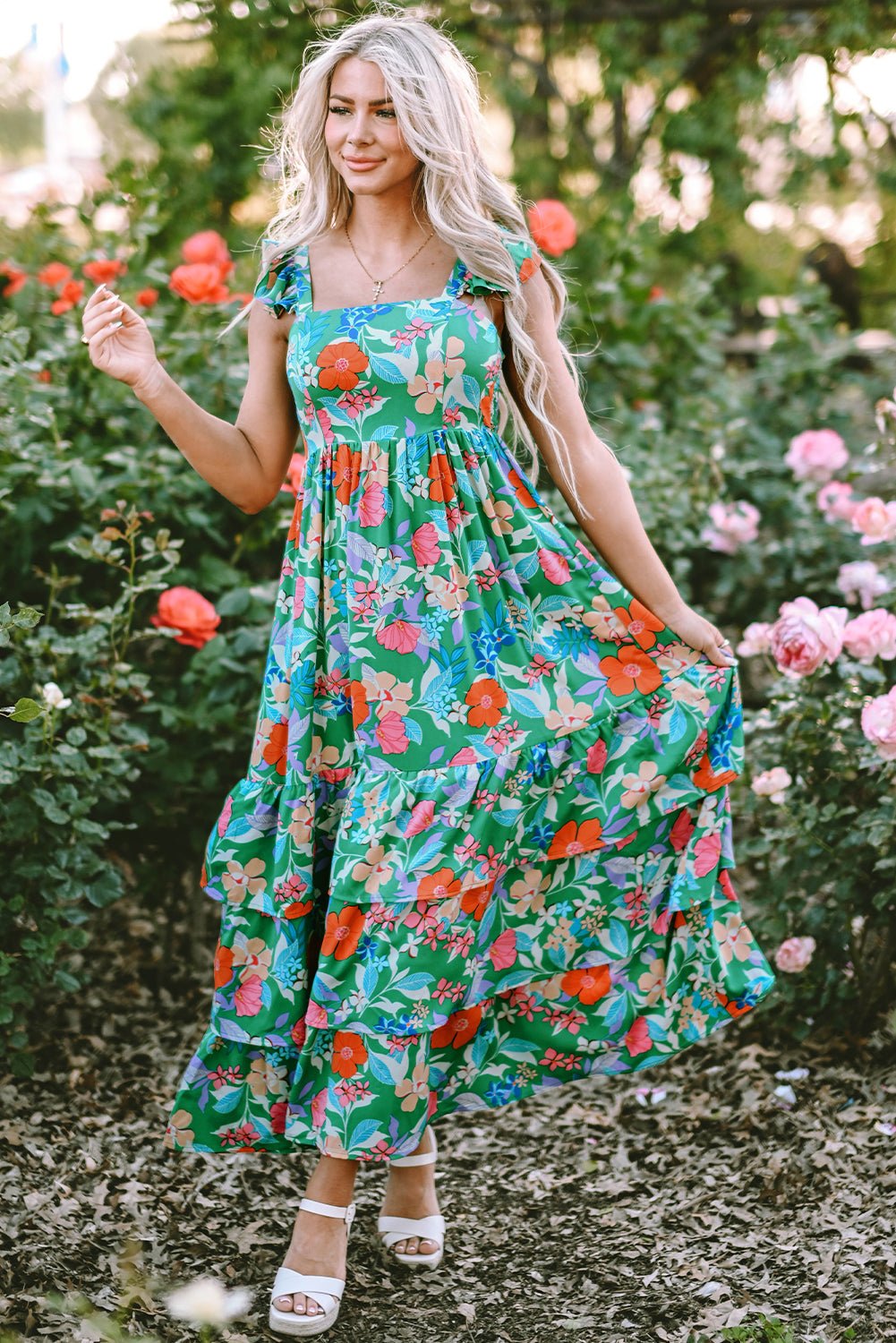 Floral Sleeveless Ruffle Tiered Maxi Dress - Rooted & Reckless Co.