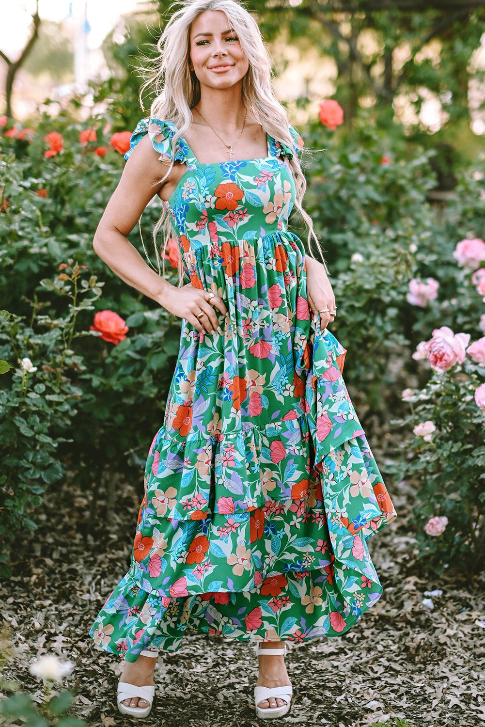 Floral Sleeveless Ruffle Tiered Maxi Dress - Rooted & Reckless Co.